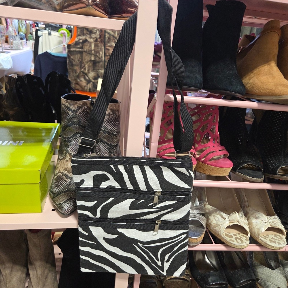 Zebra Print Crossbody Bag Multi Zip Pouch Small Travel Shoulder Purse